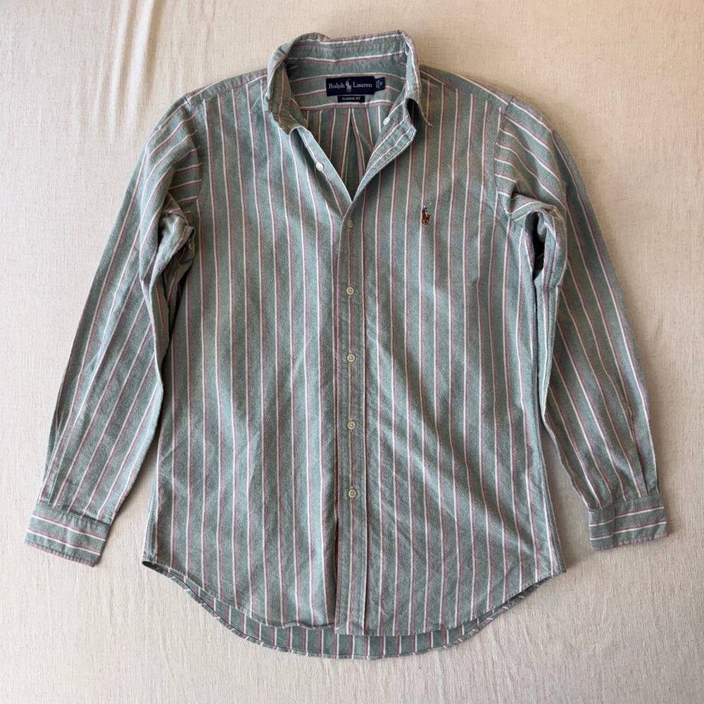 Ralph Lauren Heavyweight Classic Fit Striped Flannel Shirt Men Small Preppy
